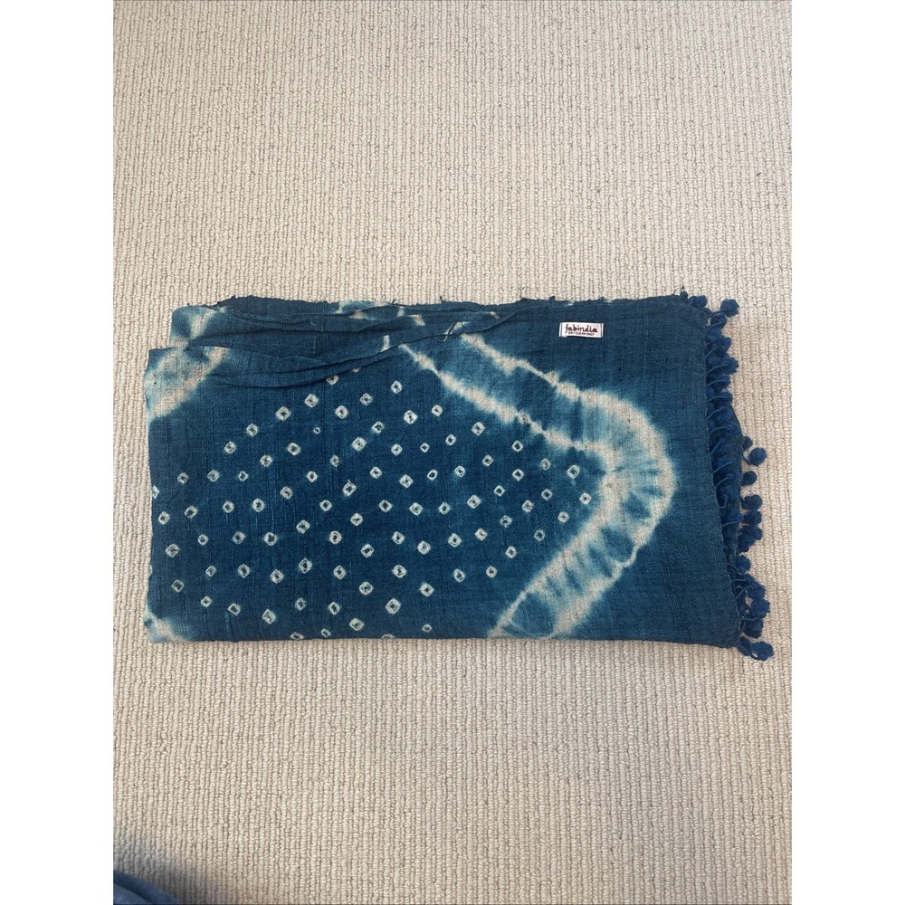 Fabindia Raw Silk /Cotton scarf  24x72 made in India Tie Dye Teal